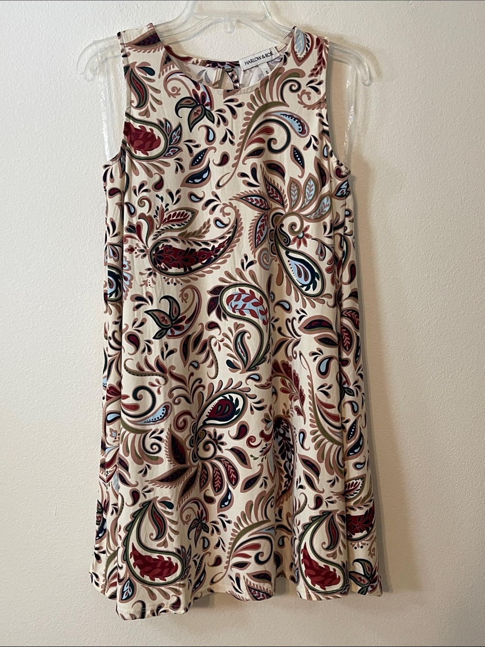 NWT Harlow & Rose Paisley A-Line Cream Colorful Sleeveless Dress